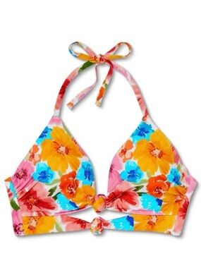 Shade & Shore Floral Bikini Top in White, Pink, Orange, Blue and Yellow